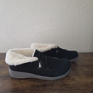 Vionic Slippers Women's Size 5 Indoor Outdoor Flannel Believe Black Soft Fuzzy